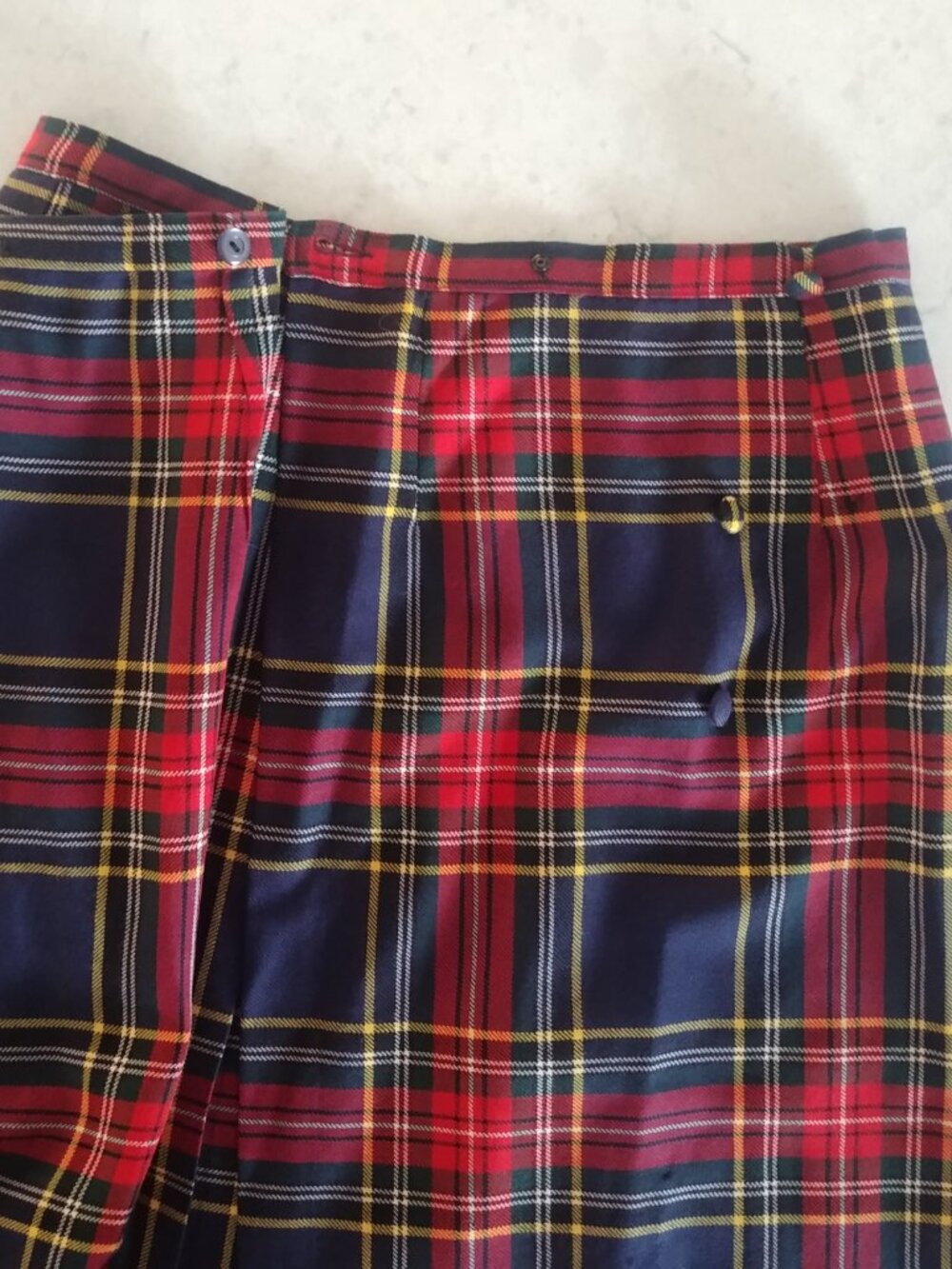 Vintage 100% pure virgin wool Aljean Canada red blue plaid kilt midi skirt M - Picture 10 of 16